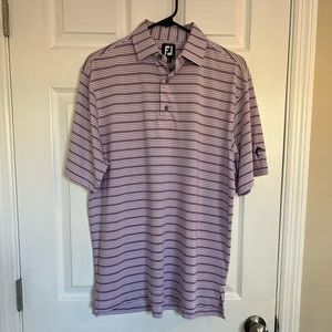 Men’s black, white, pink striped FootJoy golf shirt, size Medium
